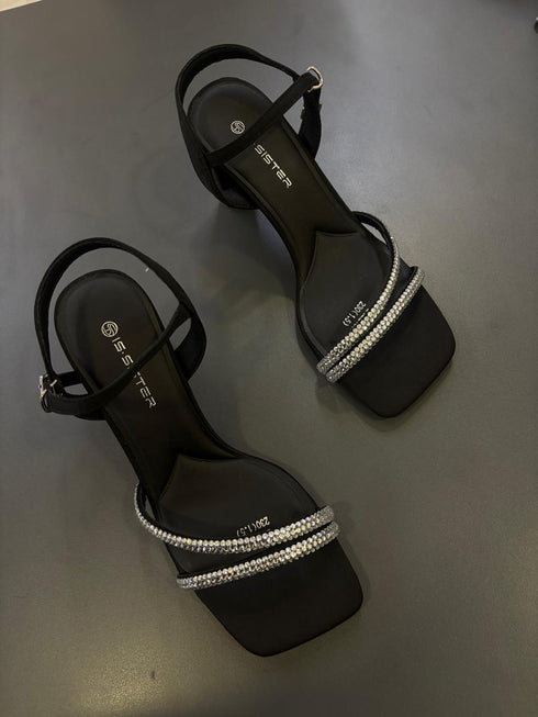 Rhinestone Embedded Open Toe Heels